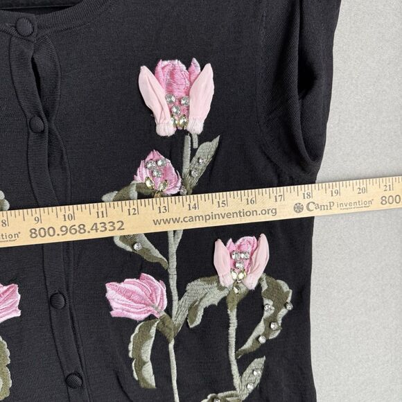 Inc Black Floral Embroidered Jeweled Grandmacore "Spring Romance" Cardigan- M - Picture 4 of 6